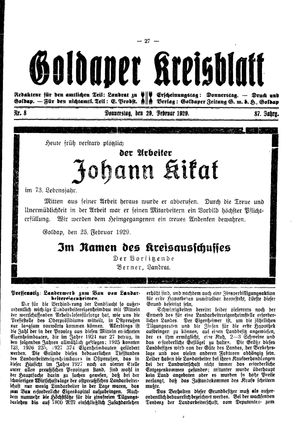 Goldaper Kreisblatt on Feb 28, 1929