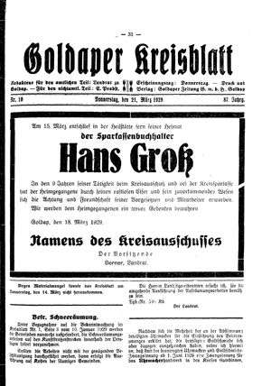 Goldaper Kreisblatt vom 21.03.1929