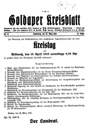 Goldaper Kreisblatt vom 28.03.1929