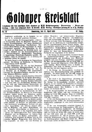 Goldaper Kreisblatt vom 11.04.1929