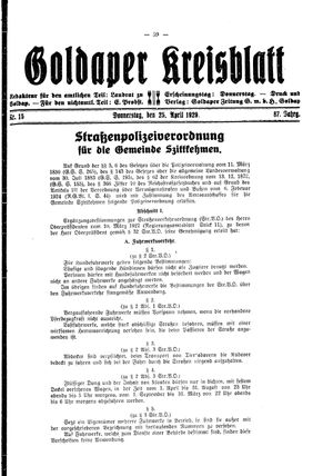 Goldaper Kreisblatt vom 25.04.1929