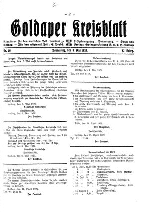 Goldaper Kreisblatt vom 09.05.1929