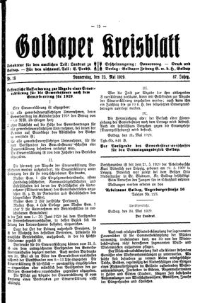 Goldaper Kreisblatt vom 23.05.1929