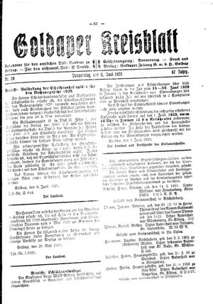 Goldaper Kreisblatt vom 06.06.1929