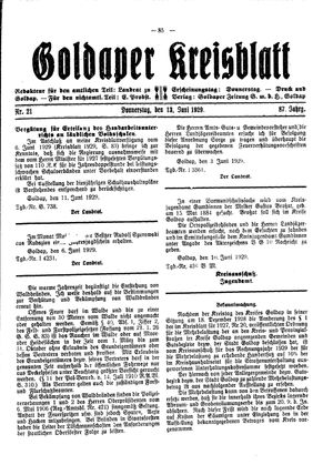 Goldaper Kreisblatt vom 13.06.1929