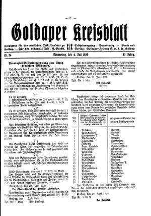 Goldaper Kreisblatt on Jul 4, 1929