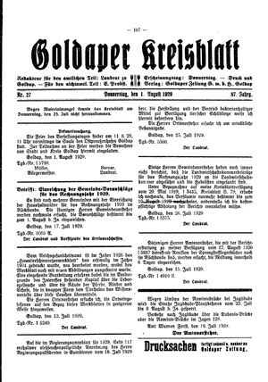 Goldaper Kreisblatt vom 01.08.1929