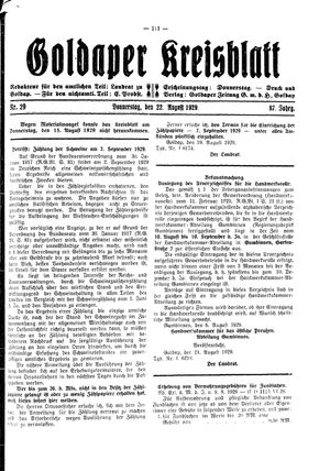 Goldaper Kreisblatt vom 22.08.1929