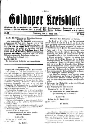 Goldaper Kreisblatt vom 29.08.1929