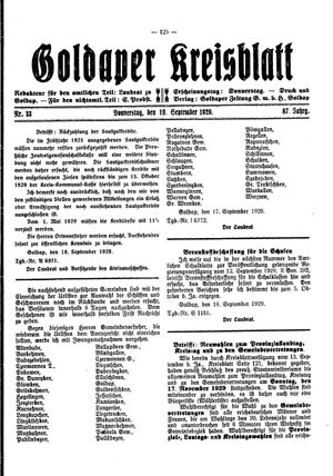 Goldaper Kreisblatt vom 19.09.1929
