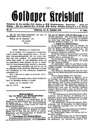 Goldaper Kreisblatt vom 26.09.1929