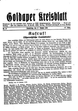 Goldaper Kreisblatt on Oct 17, 1929