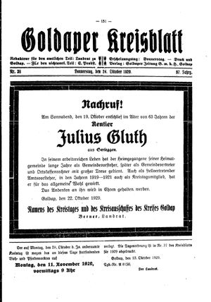 Goldaper Kreisblatt vom 24.10.1929