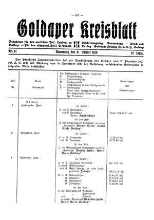 Goldaper Kreisblatt on Oct 31, 1929