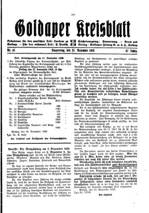 Goldaper Kreisblatt vom 21.11.1929