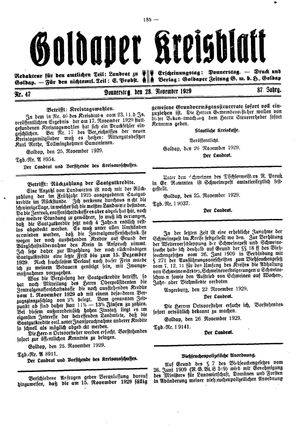 Goldaper Kreisblatt vom 28.11.1929