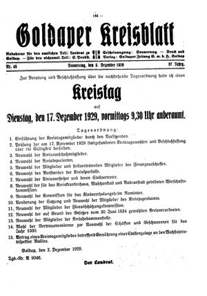 Goldaper Kreisblatt vom 05.12.1929