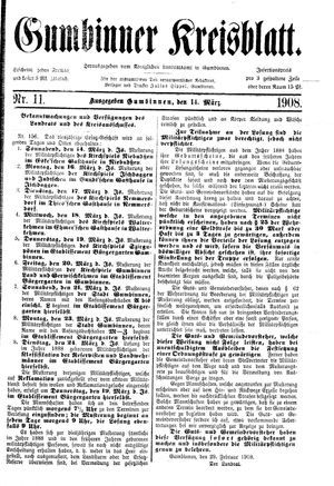 Gumbinner Kreisblatt vom 14.03.1908
