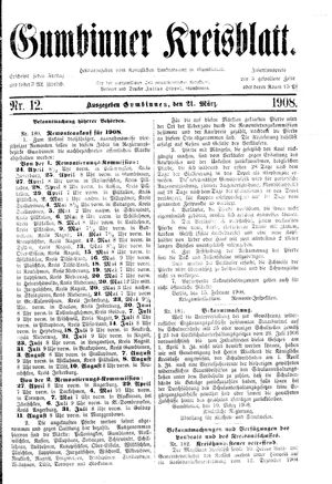 Gumbinner Kreisblatt vom 21.03.1908
