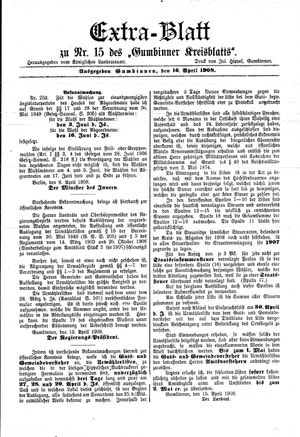 Gumbinner Kreisblatt vom 16.04.1908