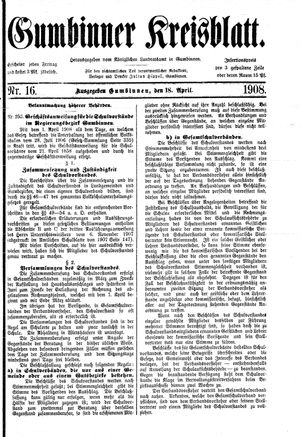 Gumbinner Kreisblatt vom 18.04.1908