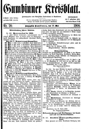 Gumbinner Kreisblatt vom 16.05.1908