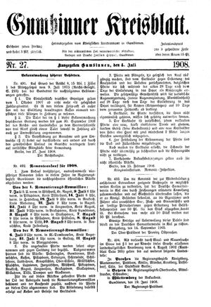 Gumbinner Kreisblatt on Jul 4, 1908
