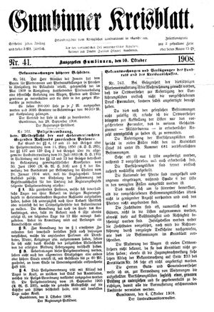 Gumbinner Kreisblatt on Oct 10, 1908