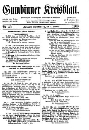 Gumbinner Kreisblatt vom 17.10.1908