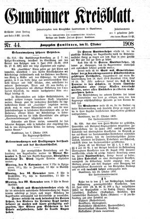 Gumbinner Kreisblatt on Oct 31, 1908