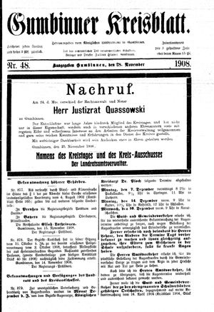 Gumbinner Kreisblatt vom 28.11.1908