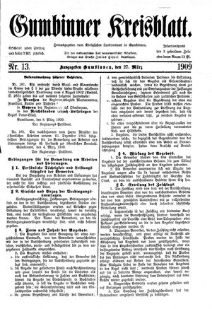 Gumbinner Kreisblatt vom 27.03.1909