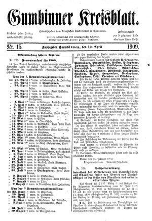Gumbinner Kreisblatt on Apr 10, 1909