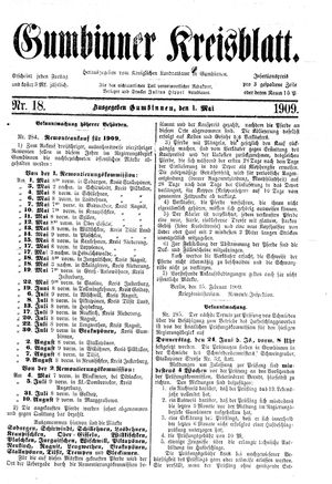 Gumbinner Kreisblatt vom 01.05.1909