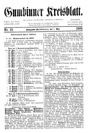 Gumbinner Kreisblatt vom 08.05.1909