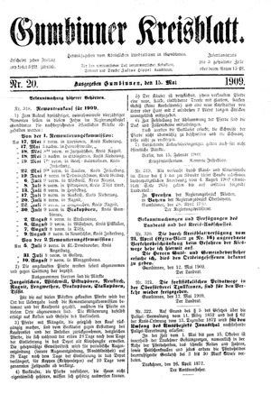 Gumbinner Kreisblatt vom 15.05.1909