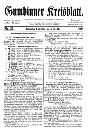 Gumbinner Kreisblatt vom 22.05.1909