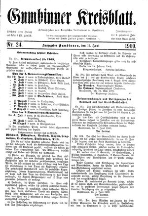 Gumbinner Kreisblatt vom 11.06.1909
