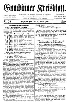Gumbinner Kreisblatt vom 19.06.1909