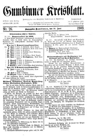 Gumbinner Kreisblatt vom 26.06.1909