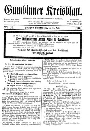 Gumbinner Kreisblatt vom 31.07.1909