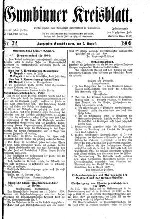 Gumbinner Kreisblatt vom 07.08.1909