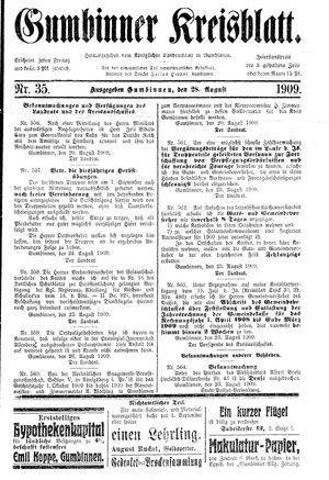 Gumbinner Kreisblatt vom 28.08.1909