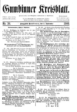 Gumbinner Kreisblatt vom 04.09.1909