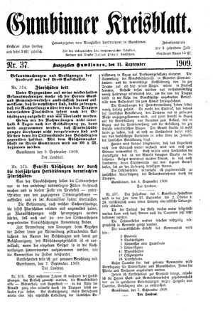 Gumbinner Kreisblatt vom 11.09.1909