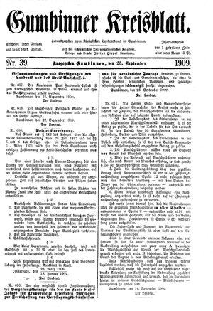 Gumbinner Kreisblatt vom 25.09.1909