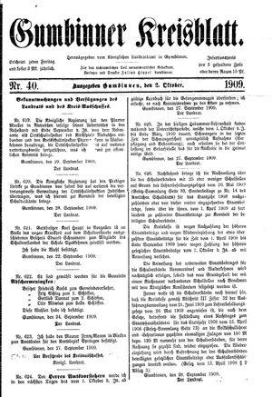 Gumbinner Kreisblatt vom 02.10.1909