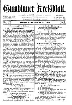 Gumbinner Kreisblatt vom 16.10.1909