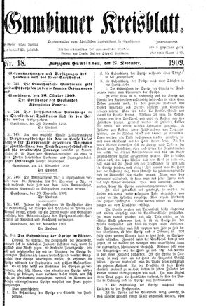 Gumbinner Kreisblatt vom 27.11.1909