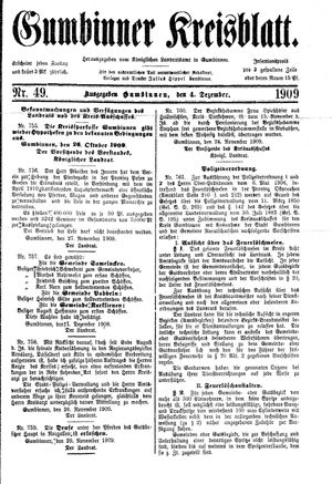 Gumbinner Kreisblatt vom 04.12.1909